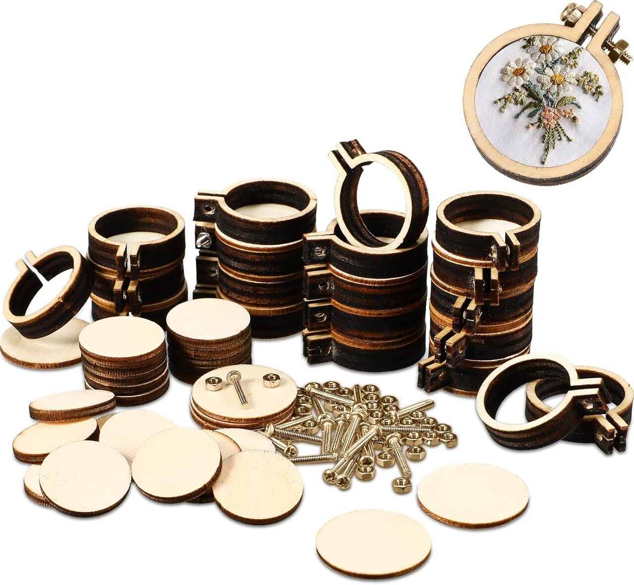 20 Pieces 1 Inch Mini Embroidery Hoops Wooden Small Tiny Embroidery